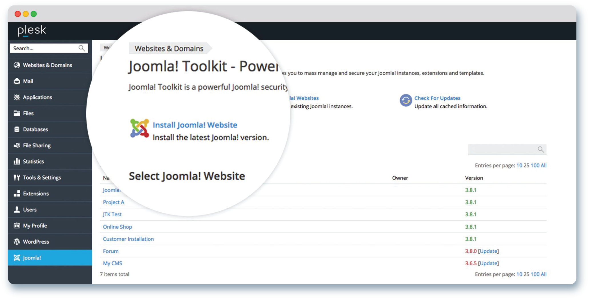 Joomla toolkit dashboard | OzHosting.com